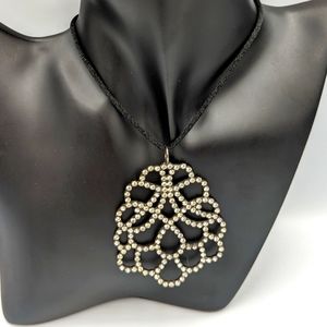 Beautiful Iconic Crystal Pendant by Kenneth Jay Lane Rhinestones on a silk cord